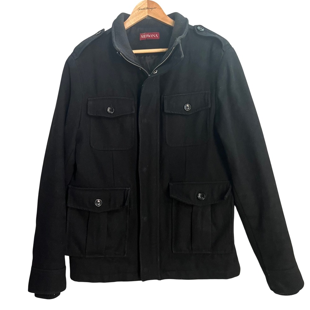 Merona Field Jacket Mens Medium Black Wool Coat